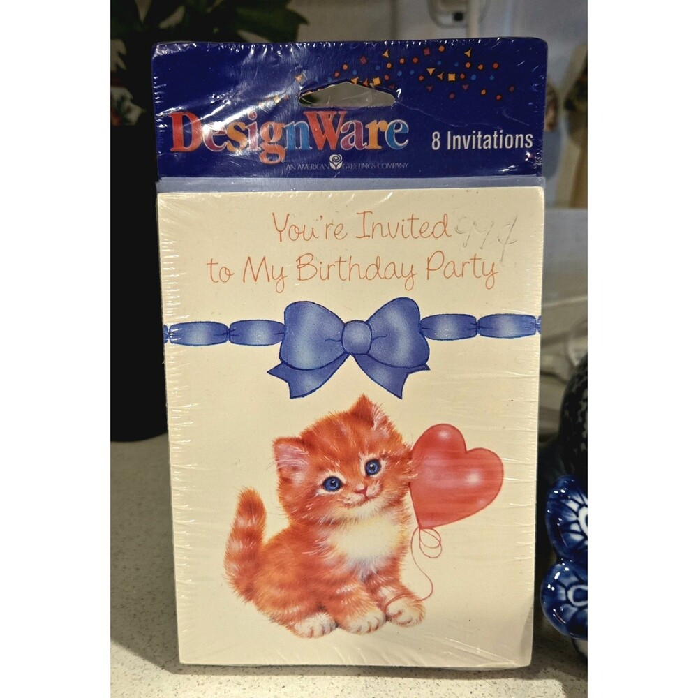NOS Vintage Kitty Cat Birthday Invitations Unopened American Greetings Childrens